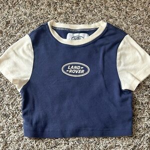 PacSun Land Rover Blue and white cropped tee XS